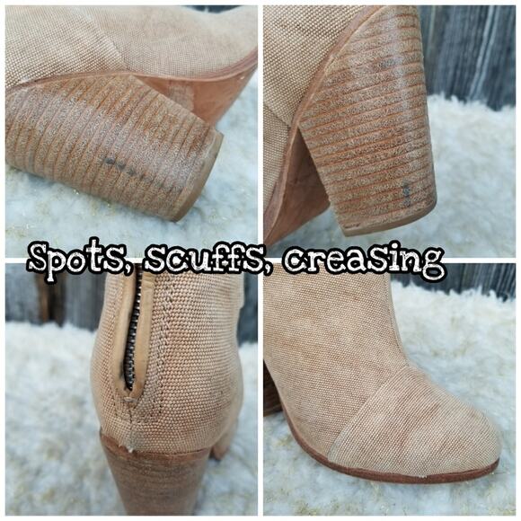 Canvas Booties Rag & Bone Newbury Tan Ankle Boot Size 7.5 Side Zip Heeled Cuffed - Picture 9 of 15